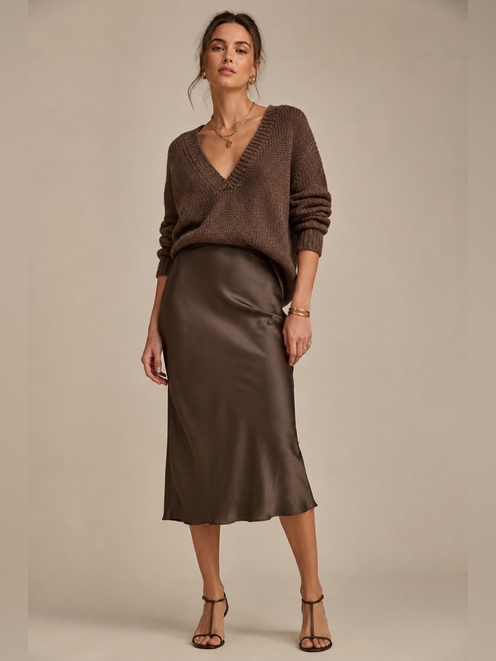 BNWT Herskind 100% silk brown megan skirt